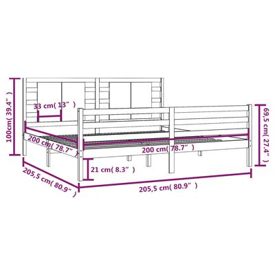 vidaXL fekete tömör fenyőfa ágykeret 200 x 200 cm