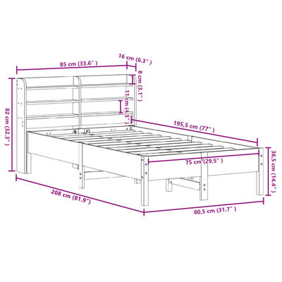 vidaXL fehér tömör fenyőfa ágy matrac nélkül 75 x 190 cm