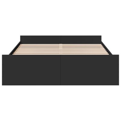 vidaXL fekete szerelt fa ágykeret fiókokkal 160 x 200 cm