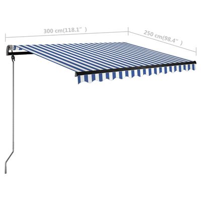 vidaXL kék és fehér automata póznás napellenző 300 x 250 cm