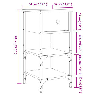 vidaXL 2 db füstös tölgy színű szerelt fa éjjeliszekrény 34x36x70 cm