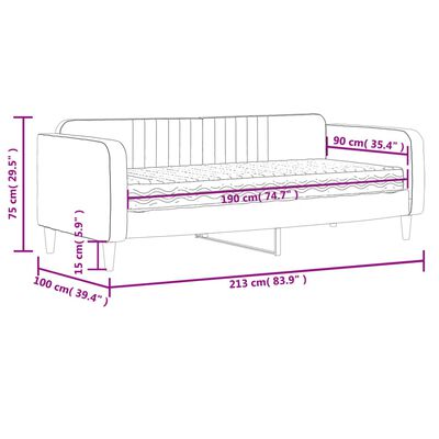 vidaXL fekete bársony heverő matraccal 90 x 190 cm