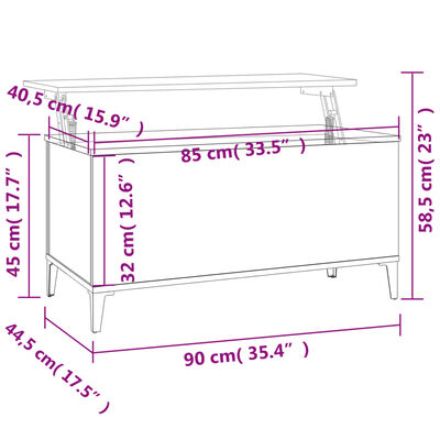 vidaXL füstös tölgy színű szerelt fa dohányzóasztal 90 x 44,5 x 45 cm