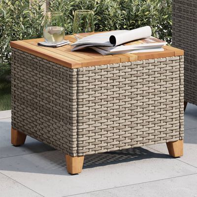 vidaXL szürke polyrattan és akácfa kerti asztal 45 x 45 x 37 cm