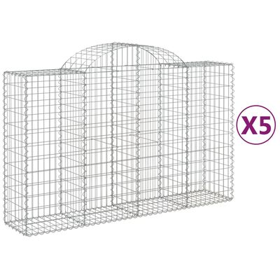 vidaXL 5 db íves horganyzott vas gabion kosár 200x50x120/140 cm