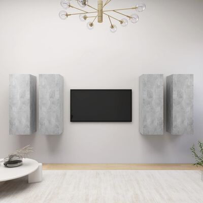 vidaXL 4 db betonszürke szerelt fa TV-szekrény 30,5 x 30 x 90 cm