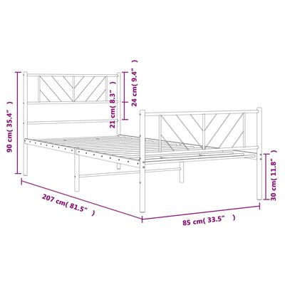 vidaXL fehér fém ágykeret fej- és lábtámlával 80x200 cm