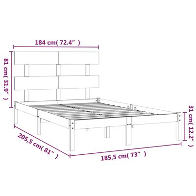 vidaXL Super King tömör fa ágykeret 180 x 200 cm