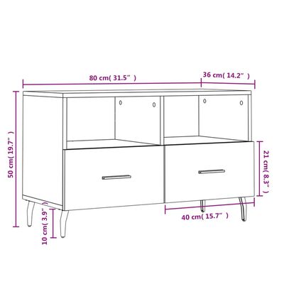 vidaXL füstös tölgy színű szerelt fa TV-szekrény 80 x 36 x 50 cm