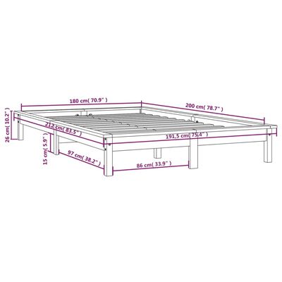 vidaXL Super King Size fekete tömör fenyőfa ágykeret 180 x 200 cm