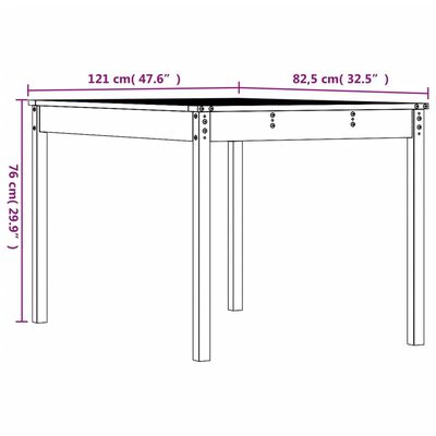 vidaXL mézbarna tömör fenyőfa kerti asztal 121 x 82,5 x 76 cm