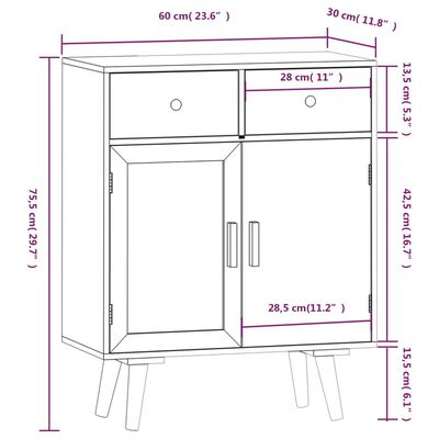 vidaXL szerelt fa tálalószekrény fiókokkal 60 x 30 x 75,5 cm