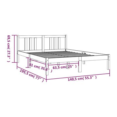 vidaXL Double fekete tömör fa ágykeret 135 x 190 cm