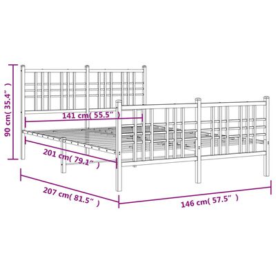 vidaXL fehér fém ágykeret fej- és lábtámlával 140x200 cm