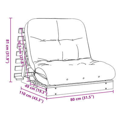 vidaXL tömör duglászfenyő futon kanapéágy matraccal 80 x 206 x 11 cm