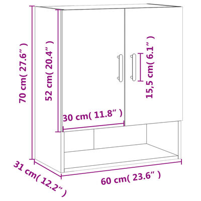 vidaXL füstös tölgy színű szerelt fa fali szekrény 60 x 31 x 70 cm