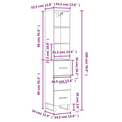 vidaXL szürke sonoma szerelt fa magasszekrény 34,5 x 34 x 180 cm