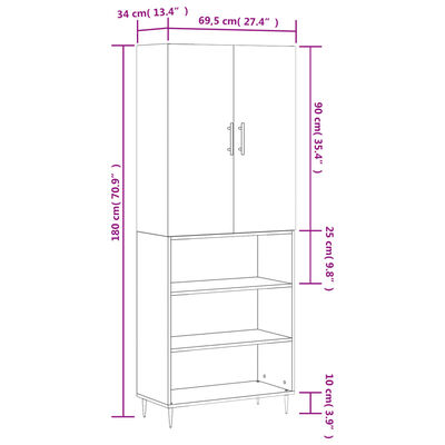 vidaXL szürke sonoma szerelt fa magasszekrény 69,5 x 34 x 180 cm