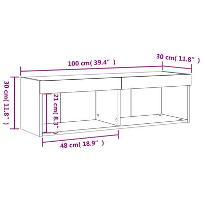 vidaXL barna tölgy színű TV-szekrény LED-világítással 100 x 30 x 30 cm