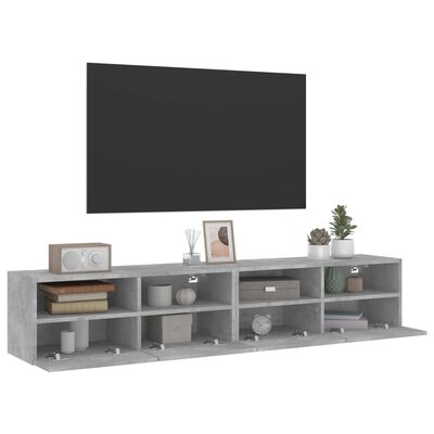 vidaXL 2 db betonszürke szerelt fa fali TV-szekrény 80 x 30 x 30 cm