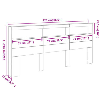 vidaXL betonszürke áthidalószekrény LED-világítással 220 x 17 x 102 cm