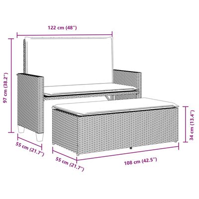 vidaXL barna polyrattan kerti pad párnákkal és lábtartóval