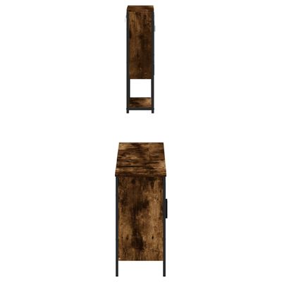vidaXL 3 részes füstös tölgy színű szerelt fa fürdőszobai bútorszett
