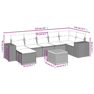 vidaXL 8 részes szürke polyrattan kerti ülőgarnitúra párnákkal