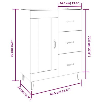 vidaXL fekete szerelt fa tálalószekrény 69,5 x 34 x 90 cm