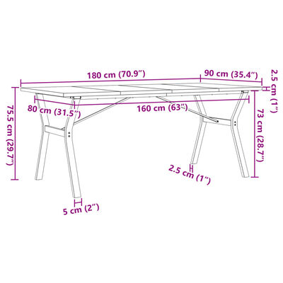 vidaXL tömör fenyőfa és öntöttvas étkezőasztal Y-vázzal 180x90x75,5 cm