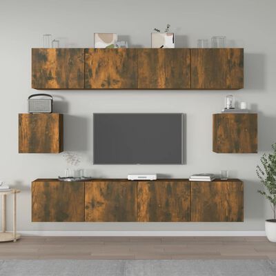 vidaXL 6 részes füstös tölgy színű szerelt fa TV-szekrényszett