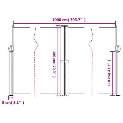 vidaXL piros behúzható oldalsó napellenző 180 x 1000 cm