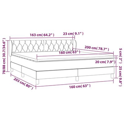 vidaXL sötétszürke bársony rugós ágy matraccal 160x200 cm