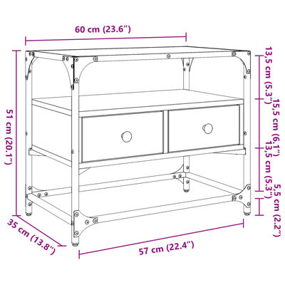 vidaXL szürke sonoma szerelt fa TV-szekrény üveglappal 60 x 35 x 51 cm