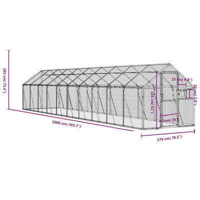 vidaXL ezüstszínű alumínium madárház 1,79 x 10 x 1,85 m