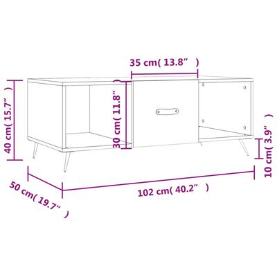 vidaXL sonoma tölgy színű szerelt fa dohányzóasztal 102 x 50 x 40 cm