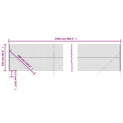 vidaXL antracitszürke drótkerítés 2,2 x 25 m