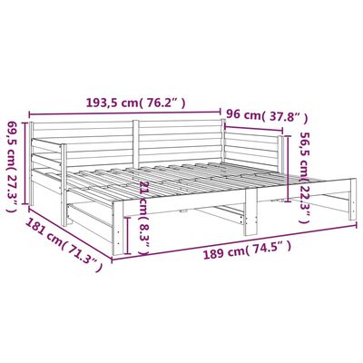 vidaXL tömör fenyőfa kihúzható kanapéágy 2x(90x190) cm