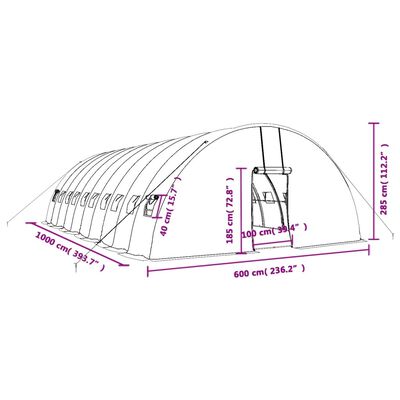 vidaXL zöld acélvázas melegház 60 m² 10 x 6 x 2,85 m