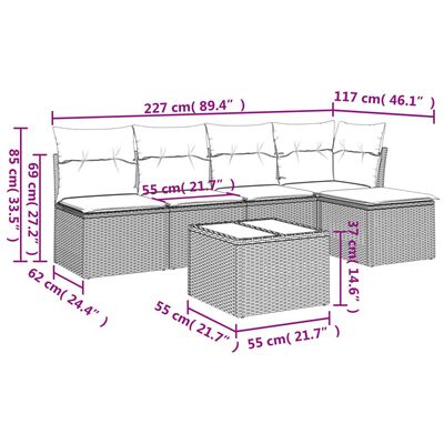 vidaXL 6 részes bézs polyrattan kerti ülőgarnitúra párnával