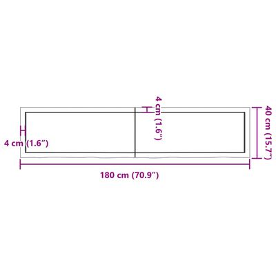 vidaXL sötétbarna kezelt tömör fa fürdőszobai pult 180x40x(2-4) cm