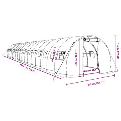 vidaXL zöld acélvázas melegház 54 m² 18 x 3 x 2 m