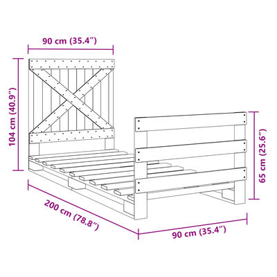 vidaXL tömör fenyőfa ágykeret fejtámlával 90 x 200 cm