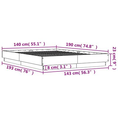 vidaXL betonszürke szerelt fa ágykeret 140x190 cm