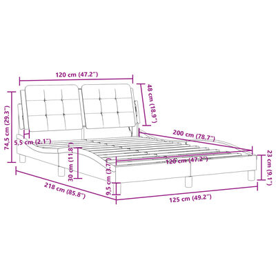 vidaXL fekete műbőr ágykeret fejtámlával 120 x 200 cm