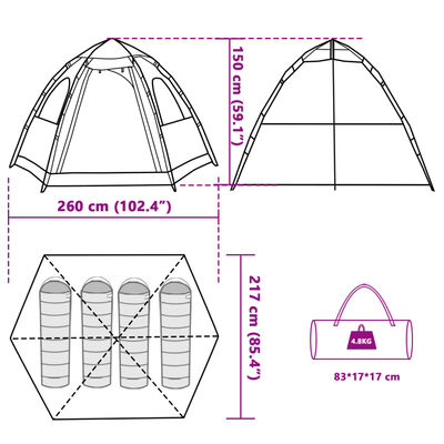 vidaXL 4 személyes szürke és narancs kupola alakú kabin kempingsátor