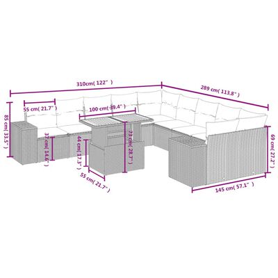 vidaXL 11 részes szürke polyrattan kerti ülőgarnitúra párnákkal