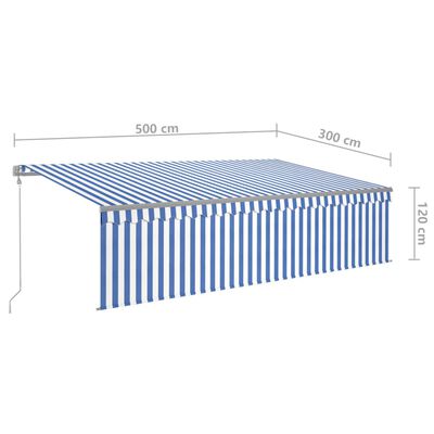 vidaXL kék-fehér redőnyös, szélérzékelős, LED-es napellenző 5x3 m