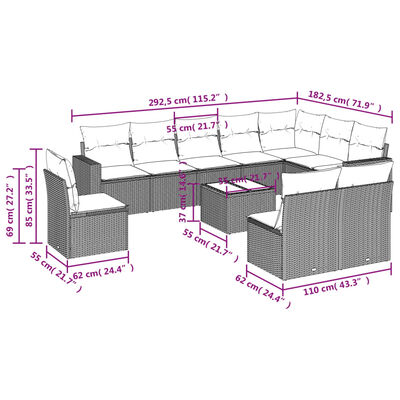 vidaXL 11 részes világosszürke polyrattan kerti ülőgarnitúra párnákkal