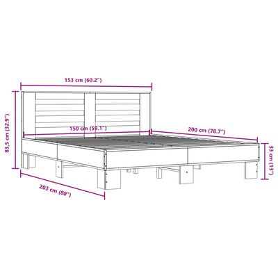 vidaXL szürke sonoma szerelt fa és fém ágykeret 150 x 200 cm